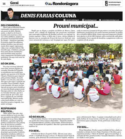 Coluna do Denis Faria; Prouni municipal