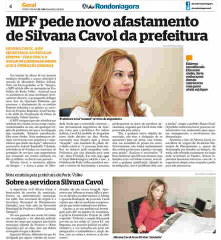 MPF pede novo afastamento de Silvana Cavol
