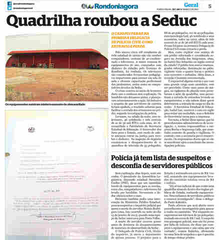 Quadrilha roubou equipamentos da SEDUC