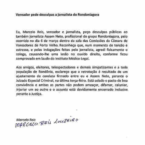 MARCELO REIS ASSUME AO VIVO QUE AGREDIU JORNALISTA DE RONDONIAGORA