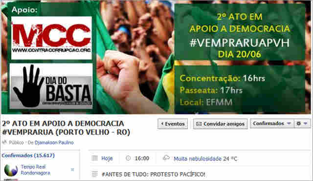 PELO FACEBOOK, MAIS DE 15 MIL JÁ CONFIRMARAM PRESENÇA EM ATO CONTRA CORRUPÇÃO NESTA QUINTA