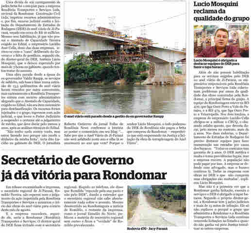 COM EMPRESA SUSPENSA EM PORTO VELHO, GRUPO RONDOMAR TENTA TUMULTUAR OBRAS DO ANEL VIÁRIO