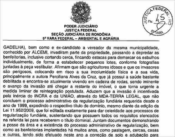 JUSTIÇA FEDERAL DETERMINA REINTEGRAÇÃO DE ÁREA INVADIDA POR VEREADOR DE CANDEIAS DO JAMARI