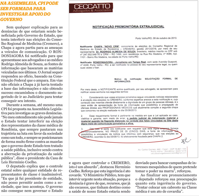 Chapa 2 ameaça jornal por fonte