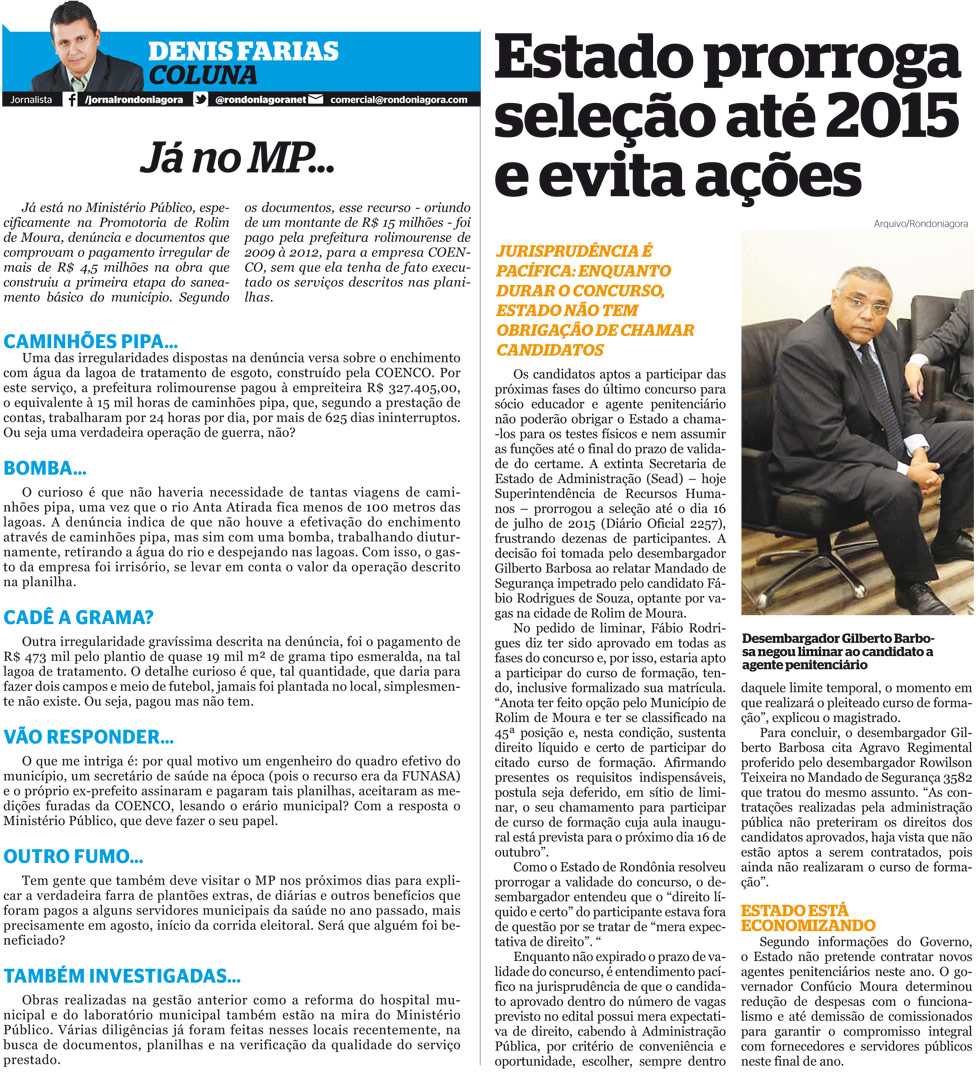 MP recebe documentos de denúncia sobre saneamento básico do município