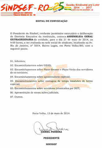 Edital de convocação - Sindsef