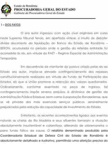 SUPREMO SUSPENDE RETENÇÕES MENSAIS DE R$ 15 MILHÕES POR DÍVIDAS DO BERON