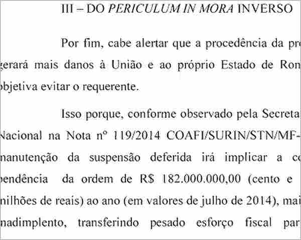MESMO APÓS STF MANDAR SUSPENDER RETENÇÕES DA UNIÃO PELA DÍVIDA DO BERON, ESTADO AINDA PERDEU MAIS DE R$ 6 MILHÕES