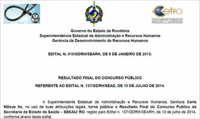 SAI O RESULTADO FINAL DO CONCURSO DA SESAU; VEJA LISTÃO