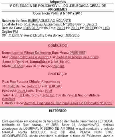 PREFEITO DE ARIQUEMES É PRESO DIRIGINDO BÊBADO