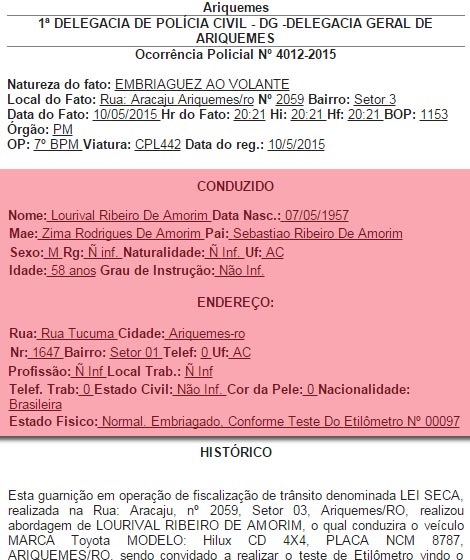 PREFEITO DE ARIQUEMES É PRESO DIRIGINDO BÊBADO