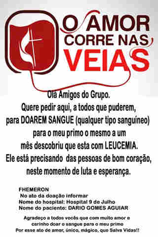 Campanha pede doação de sangue para paciente com leucemia