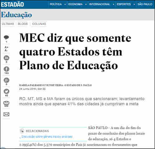 Estado de S. Paulo: Apenas 4 estados tem planos de educação; Rondônia sai na frente