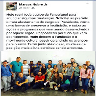 PRESIDENTE DA FUNCULTURAL DIZ QUE PEDIU PARA SAIR DA PREFEITURA; EX-VICE ASSUME