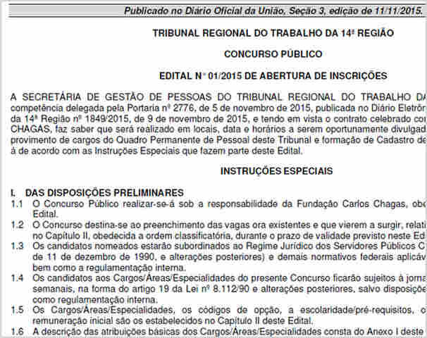 CONFIRA EDITAL DO CONCURSO DO TRT COM SALÁRIOS DE MAIS DE R$ 10 MIL