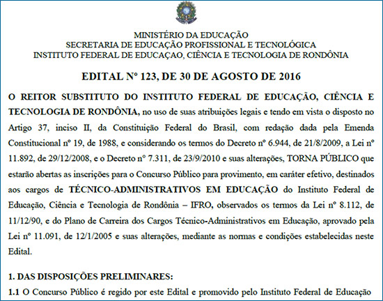 Confira editais: Inscrições para concurso do Instituto Federal de Rondônia começam na segunda