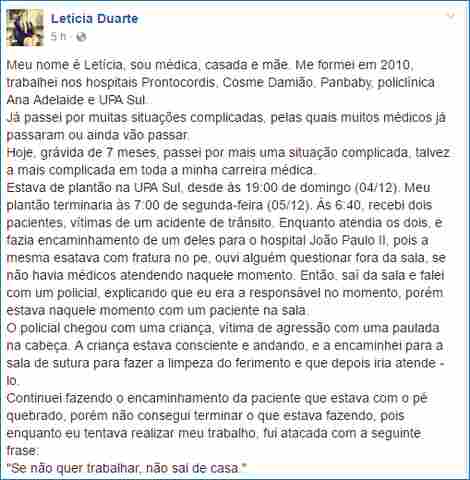 Médica detida na Upa Zona Sul está grávida e acusa policial de abusos