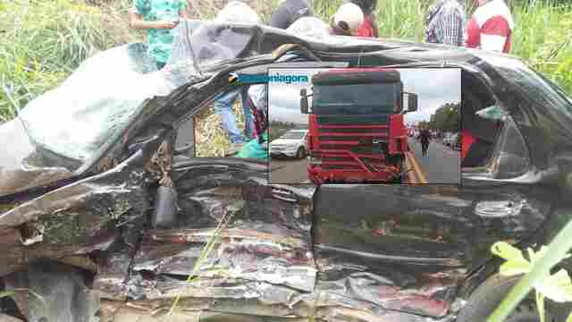 Duas pessoas morrem em colisão entre carreta e Pálio na BR-364