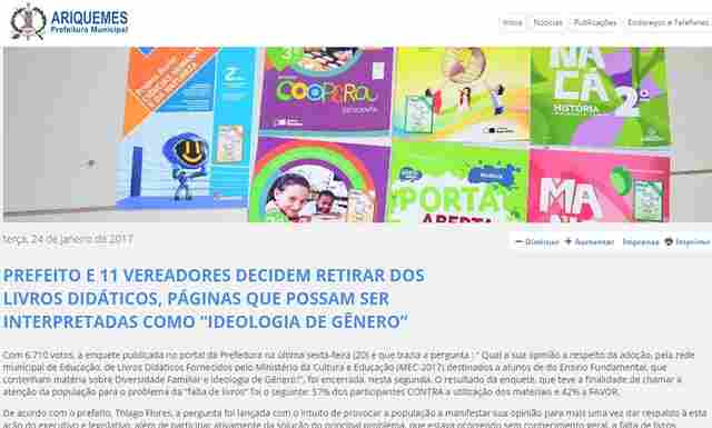 MP dá prazo para prefeito pensar melhor sobre retirada de páginas de livros em Ariquemes