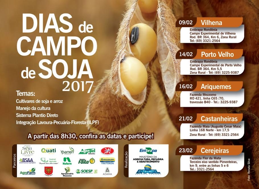 Embrapa inicia Dias de Campo de Soja em Rondônia no dia 9 de fevereiro