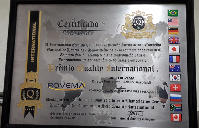 Grupo Rovema é reconhecido pela Quality Internacional