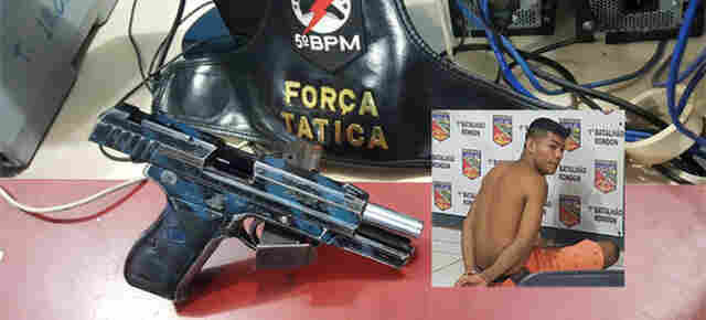 Suspeito de roubo é preso portando pistola 9 milímetros de fabricação turca, em Porto Velho