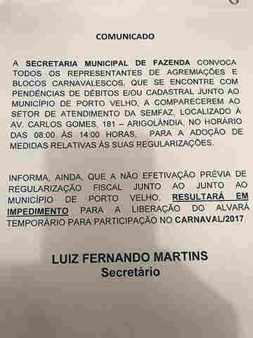 Bloco que não regularizar situação fiscal ficará fora do Carnaval