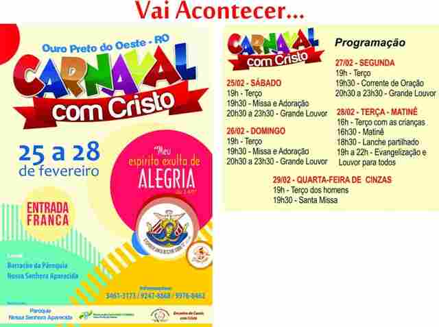 Igreja Católica realiza Carnaval Com Cristo no Santuário de Nossa Senhora Aparecida em Ouro Preto