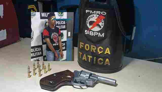 Jovem é preso com revólver e diz que usa para defesa pessoal, em Porto Velho