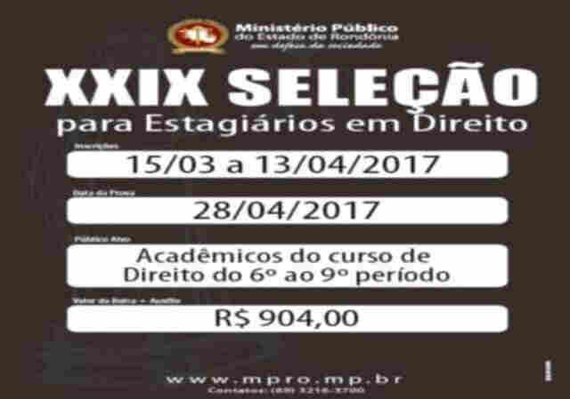 MP de Rondônia abre inscrições para seleção de estagiários de Direito