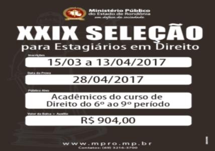 MP de Rondônia abre inscrições para seleção de estagiários de Direito