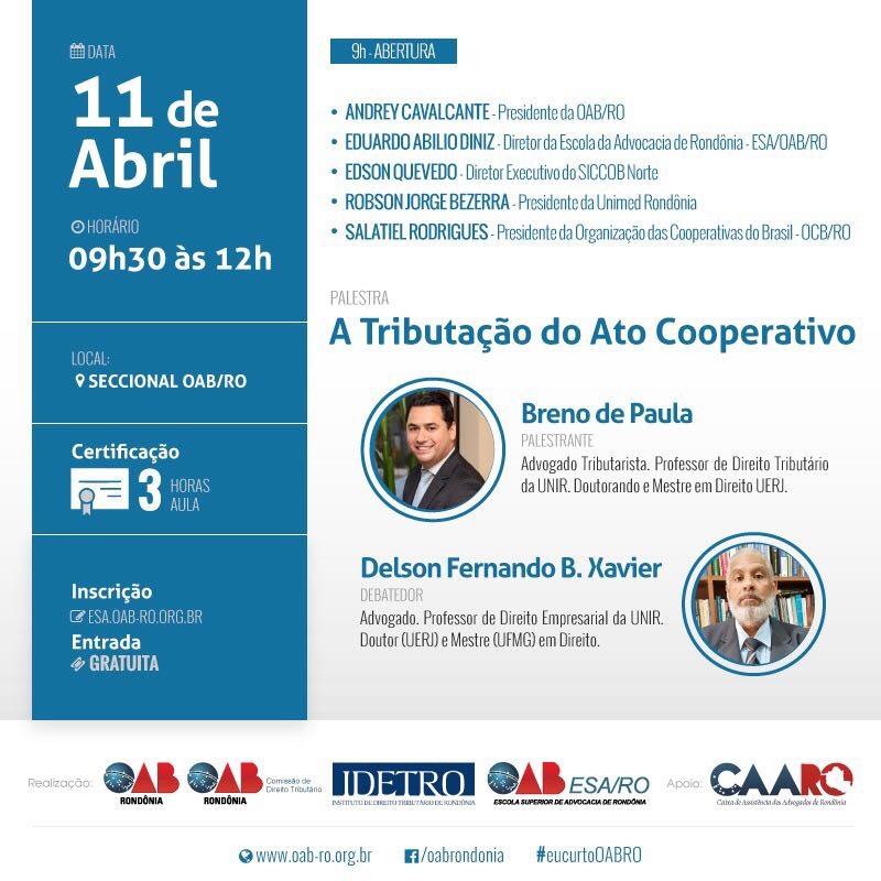Advogado Breno de Paula fará palestra sobre “A Tributação do Ato Cooperativo” dia 11