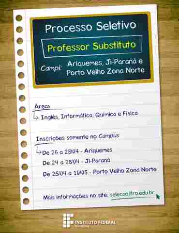 Ifro abre seleção para professor substituto em Ji-Paraná, Porto Velho e Ariquemes