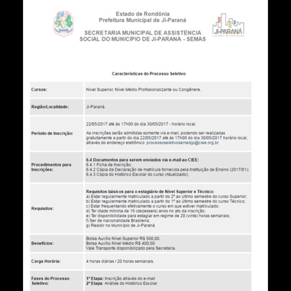 Inscrições abertas para estágio remunerado na Rede Municipal de Ensino