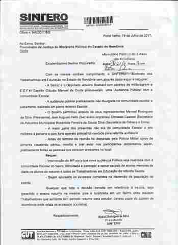Sintero pede ajuda ao MP para coibir abusos no processo de militarização de escolas