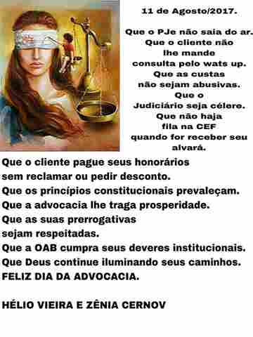 Dia do advogado – Mensagem de Hélio Vieira e Zênia Cernov