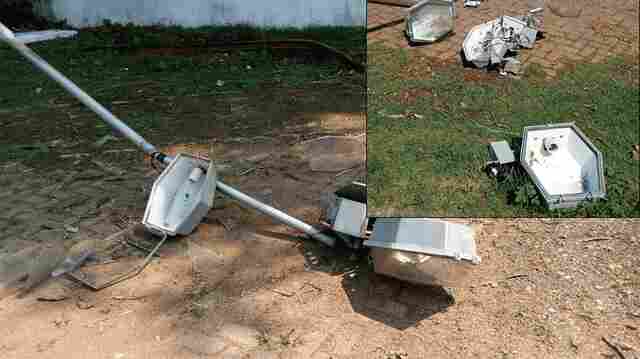 Vândalos destroem postes e roubam fiação na Praça Madeira Mamoré