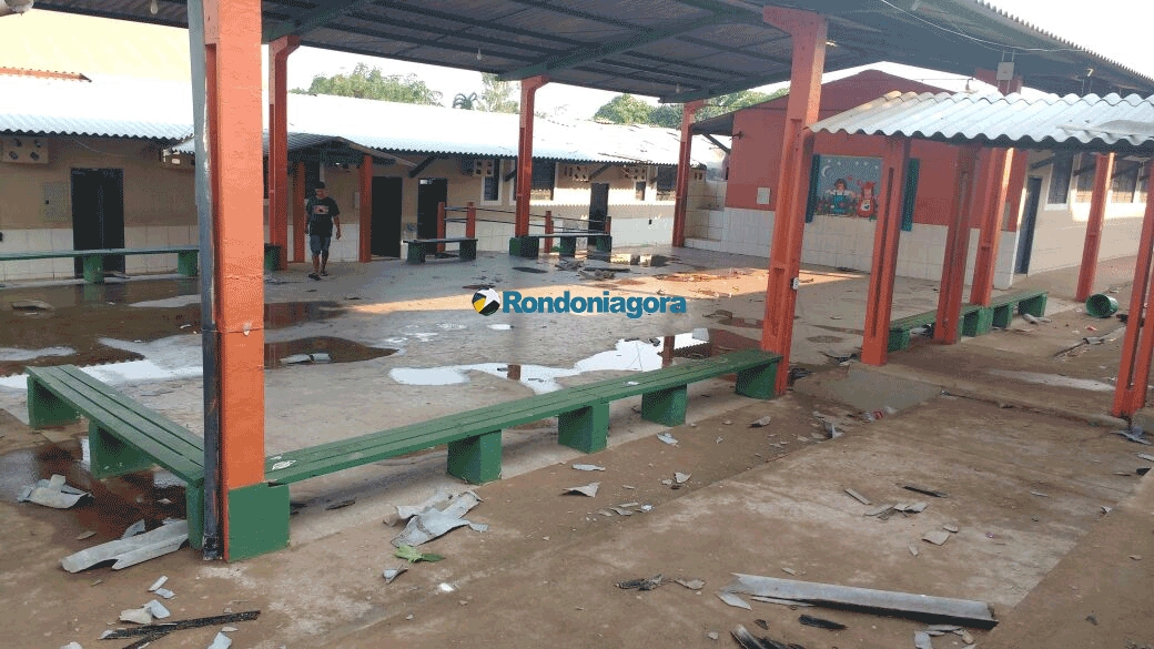 Chuva com fortes ventos causa destruição no Bairro Nacional; Escola ficou destelhada; fotos