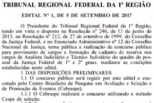 Confira o edital do concurso do TRF1 com vaga para Porto Velho e salário de até R$ 13.861