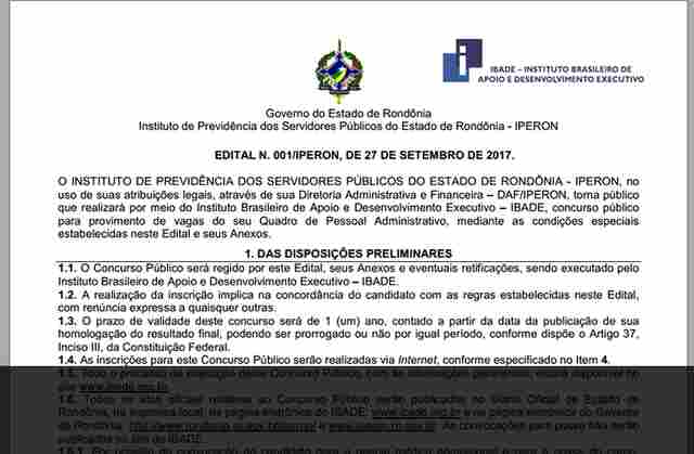 Exclusivo: Confira edital do concurso do Iperon com salários de até R$ 4.475,71 mais benefícios