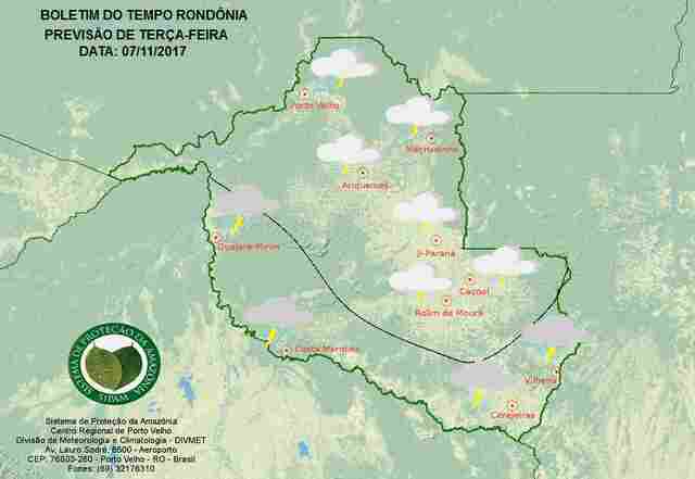 Sipam prevê mais chuvas em Rondônia nesta terça-feira