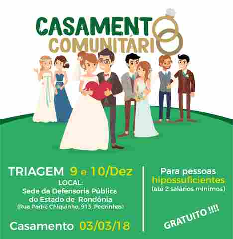 Casamento comunitário selecionará 300 casais de Porto Velho para regularizar união