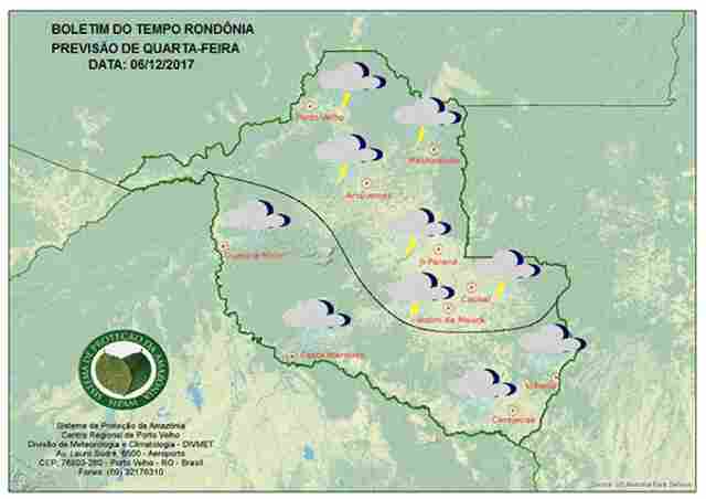 Sipam prevê chuvas intensas nesta quarta-feira em todo o Estado