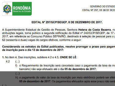 Prazo para pagamento de inscrição no concurso da Sefin de Rondônia é adiado para o dia 12