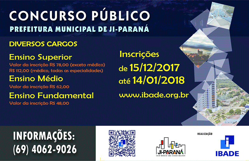 Prefeitura de Ji-Paraná abre concurso com 202 vagas e salários de até R$ 9.247,62