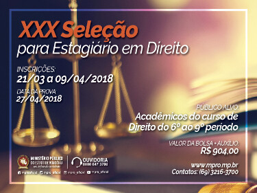 MP de Rondônia abre inscrições para seleção de 90 estagiários de Direito