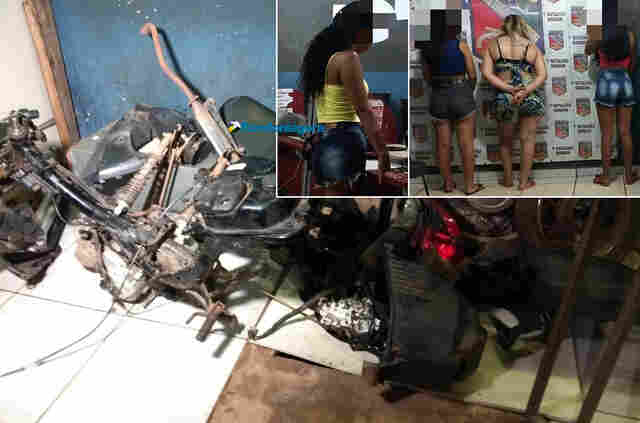 PM conduz quatro mulheres para delegacia após flagrar desmanche de moto roubada