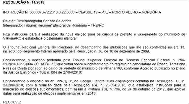 Nova eleição em Vilhena será dia 3 de junho e convenções acontecerão já no final de semana
