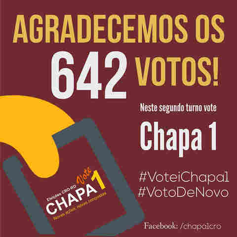 Na reta final, Chapa 1 agradece apoio e conclama os Cirurgiões Dentistas para a votação no segundo turno