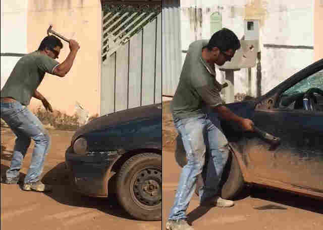Vídeo: Motorista destrói o próprio carro com marreta ao saber que veículo seria levado pela Semtran